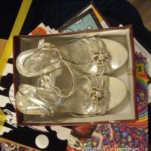 Silver rhinestone heels